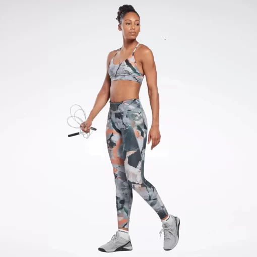 Sports Bras | Reebok Sports Bras Lux Strappy Allover Print Bold Bra